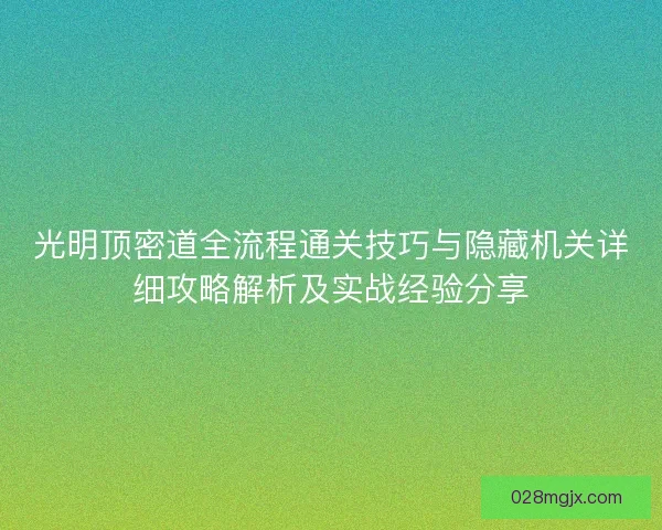 光明顶密道全流程通关技巧与隐藏机关详细攻略解析及实战经验分享